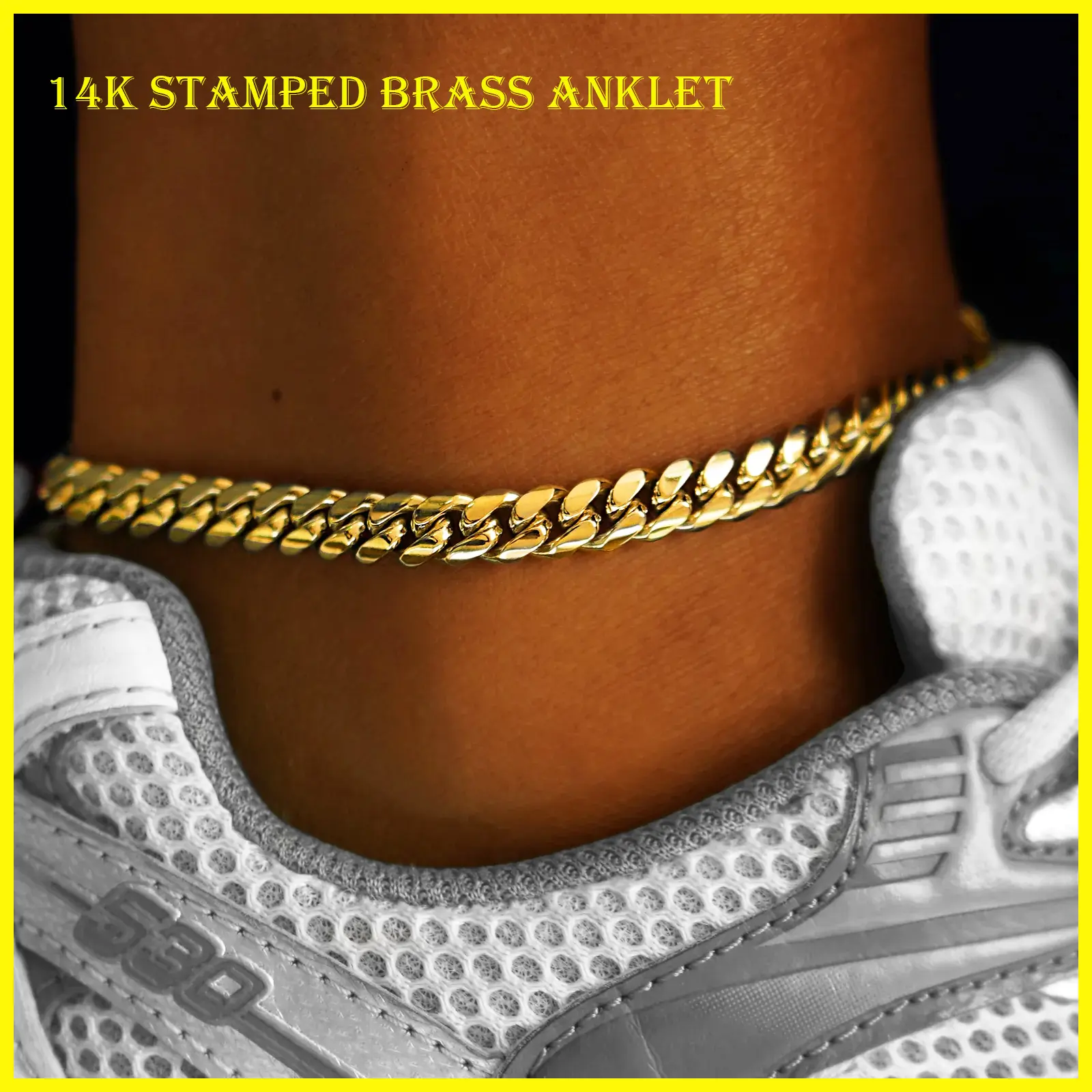 MaxBling81 Women's 14K Stamped Brass Gold Electroplated Cuban Chain Anklet, 5mm Thick 10" Length, Fashion Costume Jewelry, Cuban Bracelets