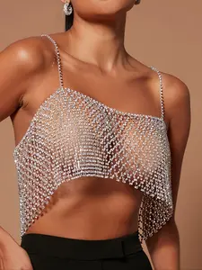 1pc/Luxury Rhinestone Body Chain for Women, Shiny Crystal Glow Sparkle Chest Chain, Bar Nightclub Party Wear, Elegant Top Accessory