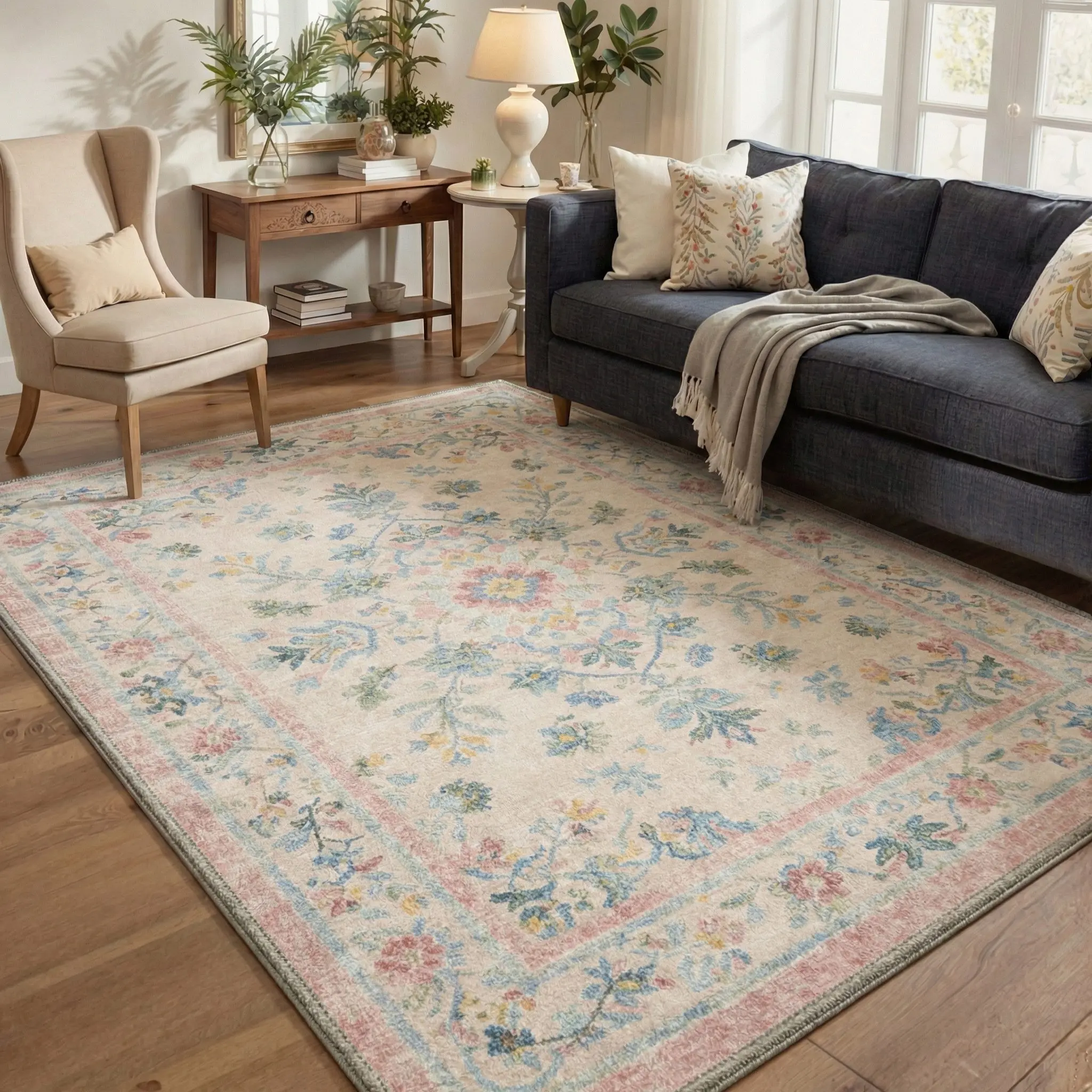 【Deals For You Days】BEIMO Soft Rug – Machine Washable, Non-Slip, Pet Friendly Floor Rug, Area Carpet Ideal for Living Room, Bedroom, Kitchen, Hallway, Complete Interior Decor ,ARP2644-BLOOM
