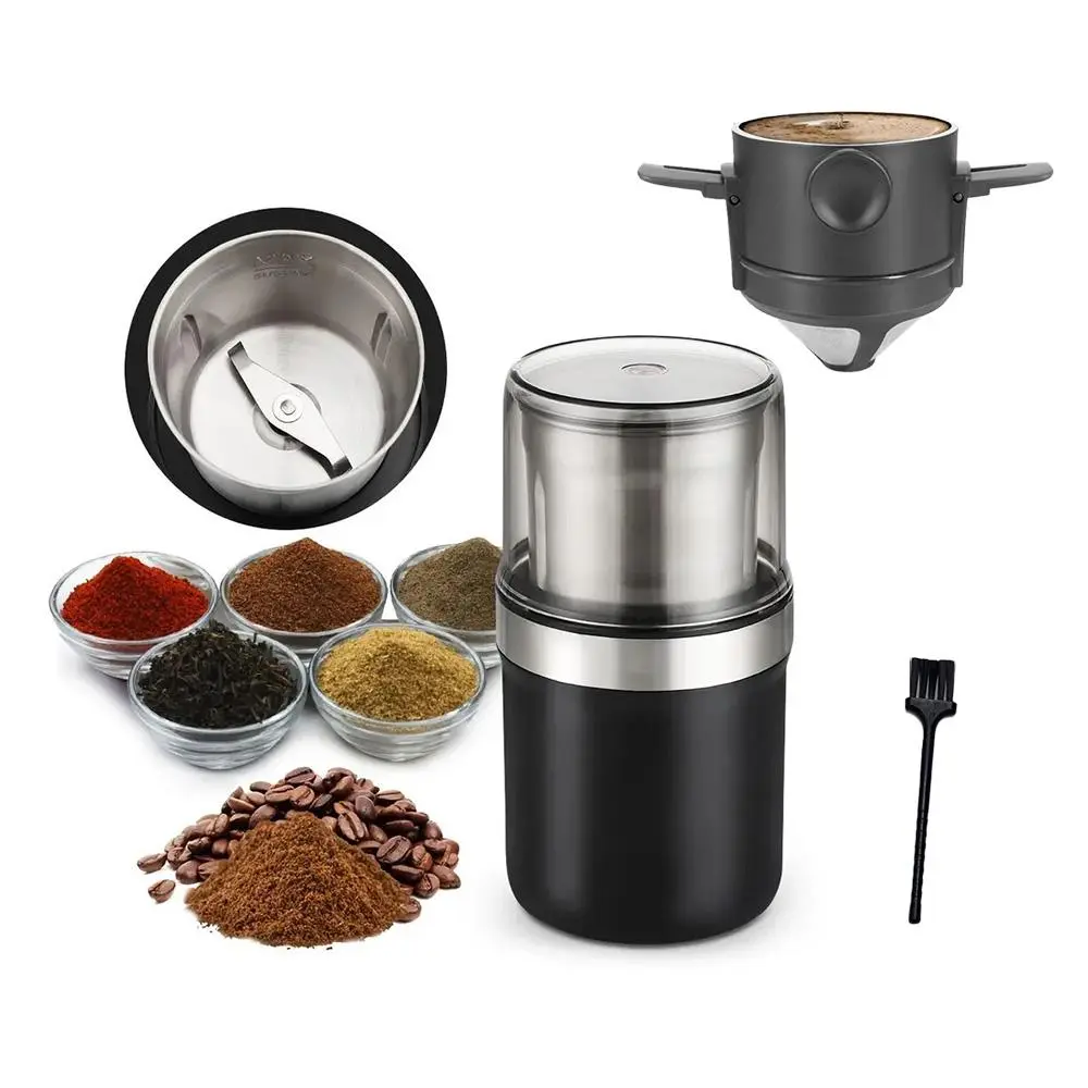 200W Electric Coffee Grinder for Fast Grinding-Perfect for Beans, Spices, Nuts & More. Compact and portable, As a food processor and mixer for all your kitchen needs, Multi-Function Grinding Tools, Coffee Equipment