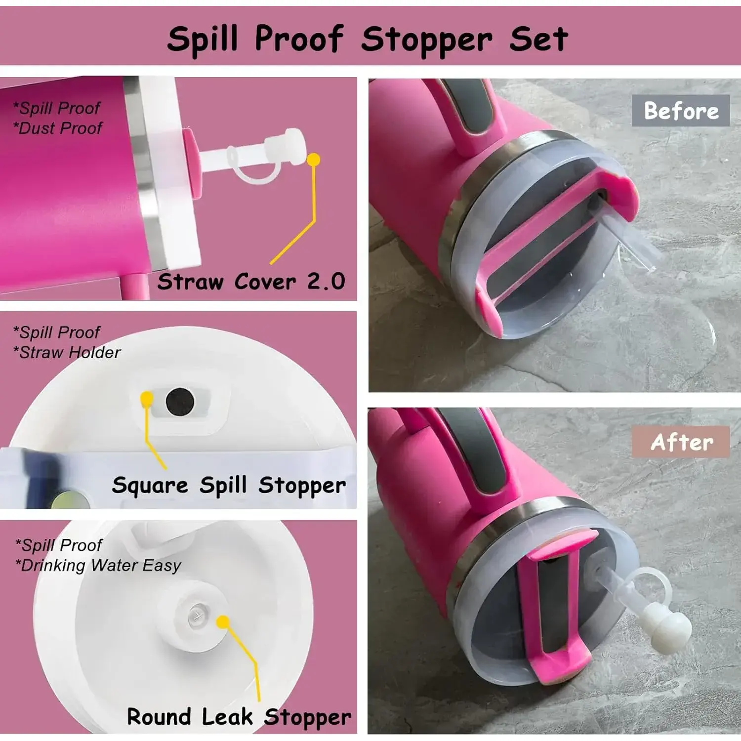 Stanley Cup Accessories Set,Including 2 Pcs 0.4in Straw Cover, 1