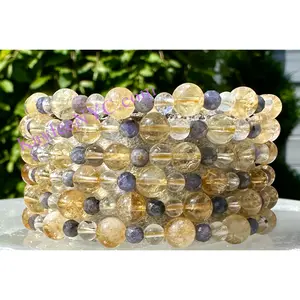 6 PCs Natural Crystal Sagittarius Zodiac Stretch Bracelet 7.5”