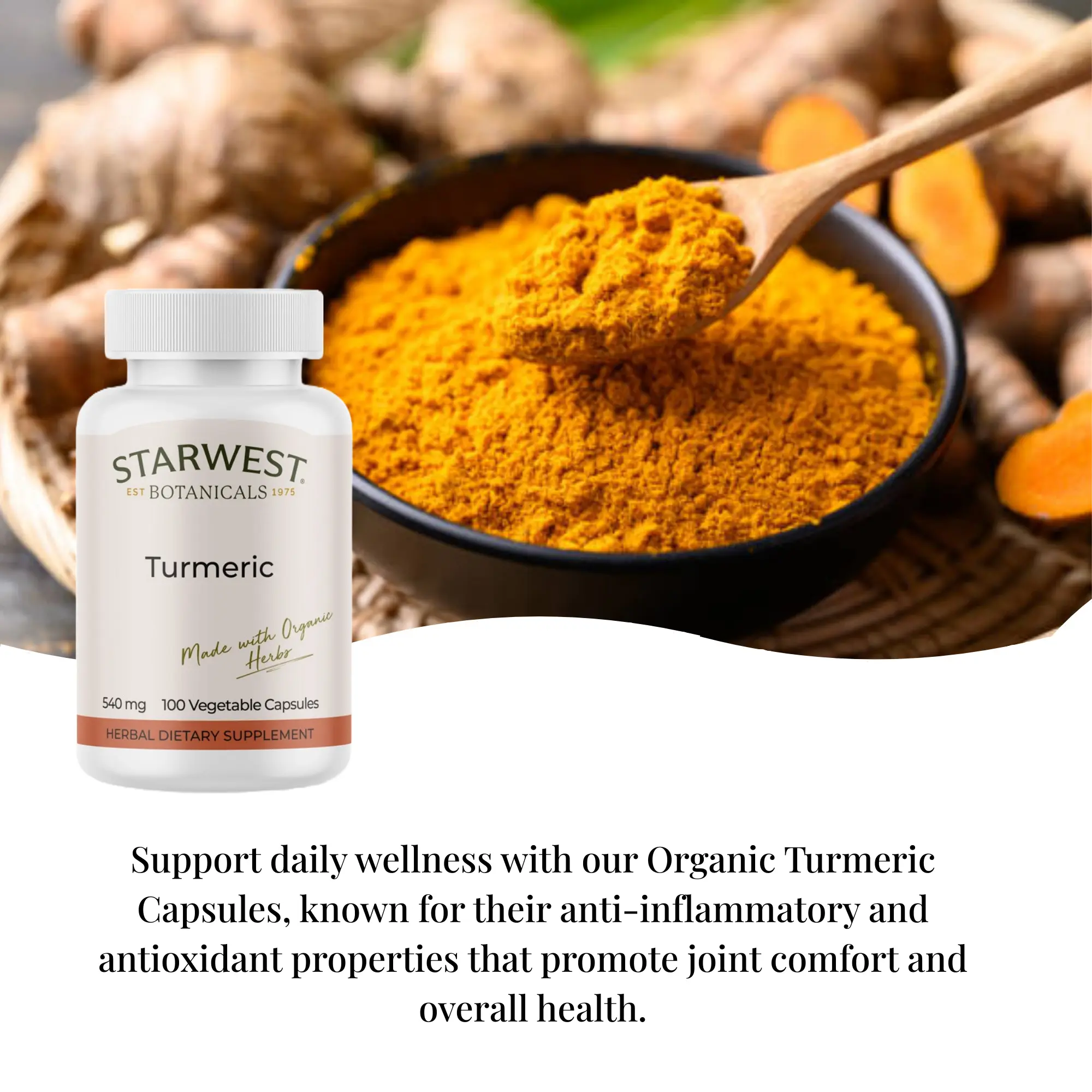 Organic Turmeric Capsules 540mg – Anti-Inflammatory & Antioxidant Support for Joint Health, Immunity & Daily Wellness (Vegan, Non-GMO)