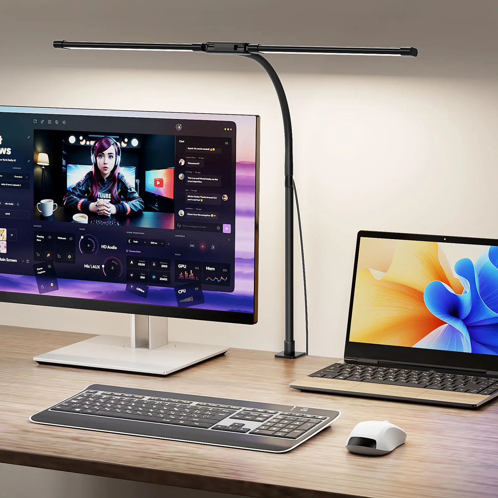 Dual Head Desk lamp for Home Office ,5 Color Modes &10 Brightness Levels, Super Wide & Bright, 12W Flexible Desk Light with Clamp,Computer Monitor