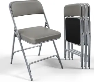 summervibes Karlhome 4-Pack Padded Folding Chairs with Steel Frame Portable Easy to Store for Indoor Outdoor Use Ideal for Office Events Wedding Parties Dining Made of PU Material