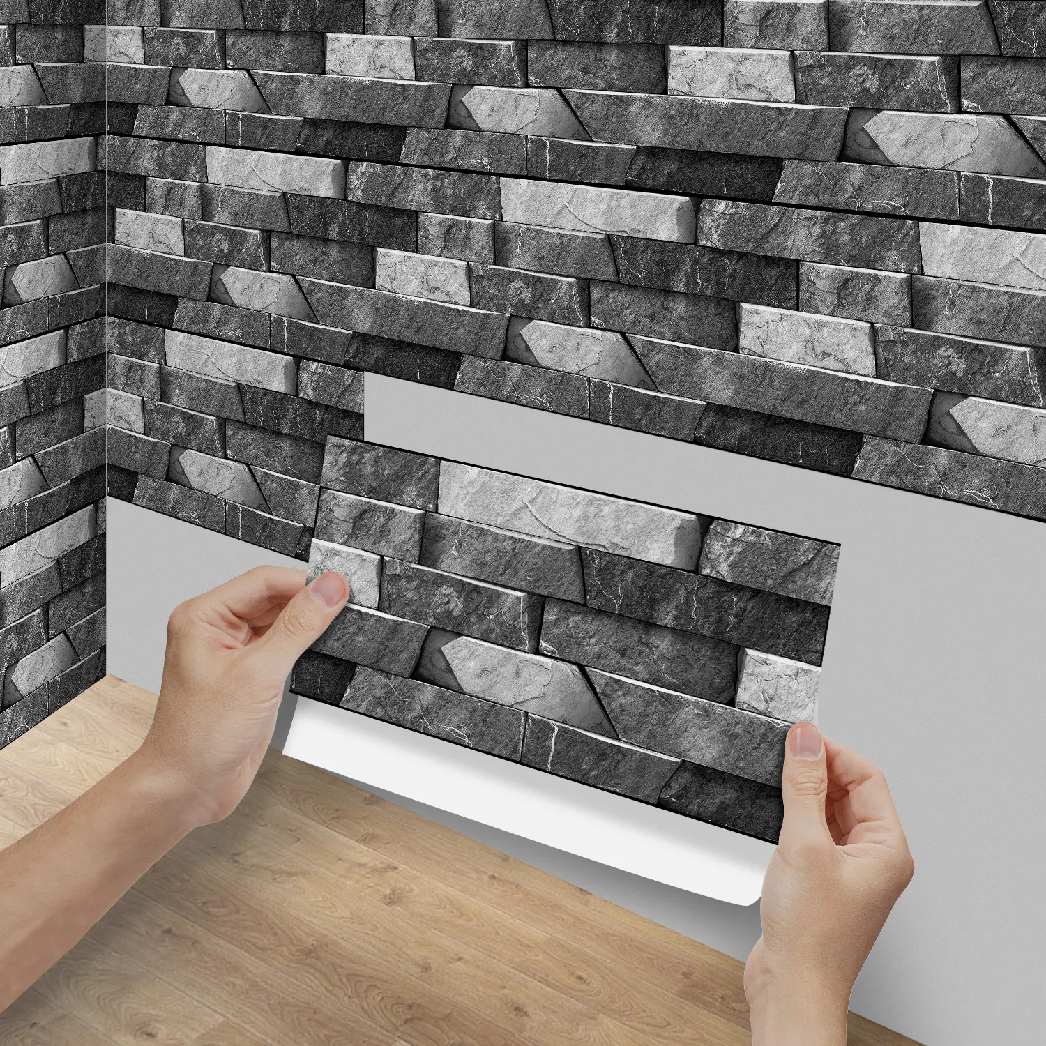 6 Piece Brick Wall Stickers, Stone Texture Decorative Tiles, Self-Adhesive Removable Wallpaper for Kitchen Living Room Renovation Design