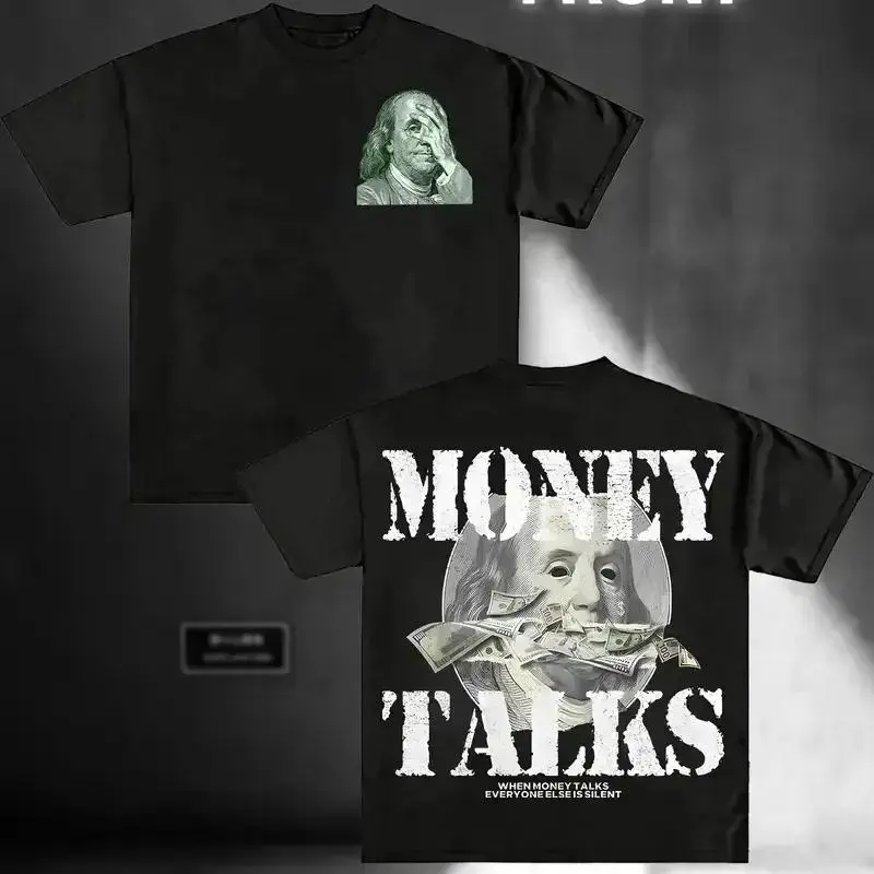When Money Talks, Everyone Else Is Silent, (Cotton T-shirt) Men'S Round Neck Short-sleeved Cotton Casual T-shirt, Loose Style, Versatile, Unisex, Suitable For Holiday Travel! graphic tee