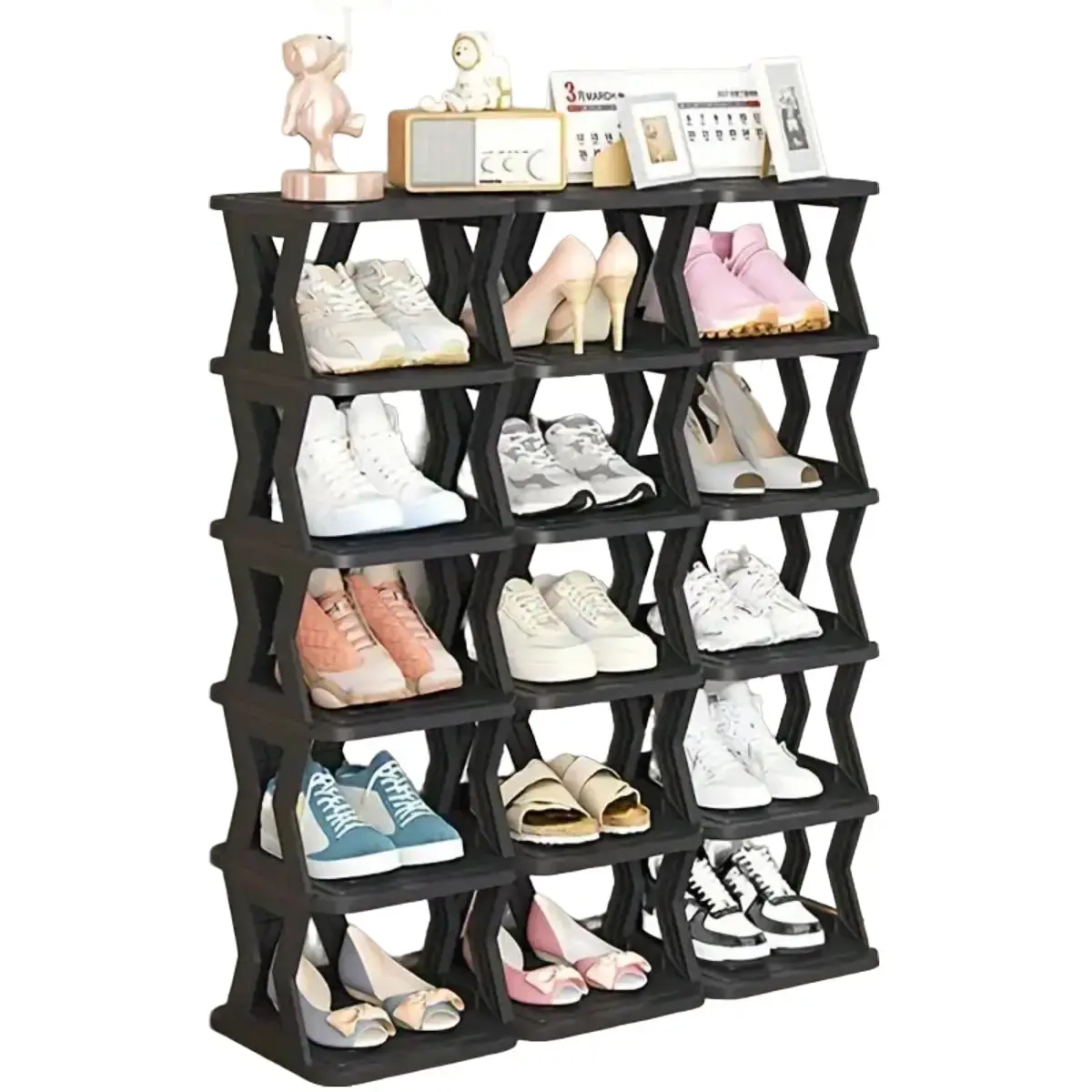 Foldable Tall Narrow Shoe Rack Organizer - Collapsible Cube Multi-Level Shoe Storage, Corner-Mounted Floor-Standing Shelf, No-Tool Assembly, Home Organizer for Entryway Small Spaces, Collapsible Shoe Storage