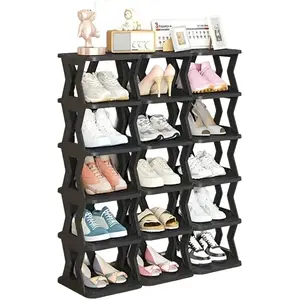 Foldable Tall Narrow Shoe Rack Organizer Floor Mount Cube Storage Shelf with Corner Shelves Easy Assembly No Tool Closet Organizer for Entryway Small Spaces
