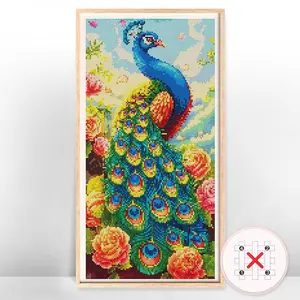 Peacock Pattern Cross Stitch Kit, 1 Set Cross Stitch Printed Canvas, DIY Cross Stitch Kit for Home Decor, Wall Art Decor