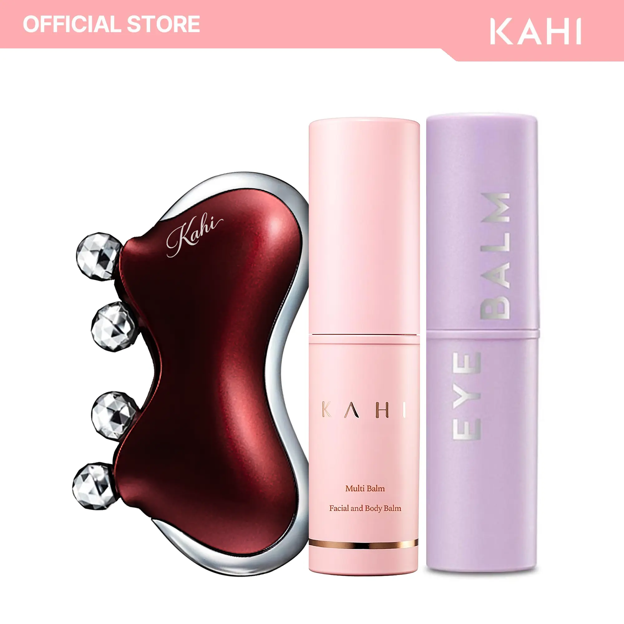 KAHI Multi Balm Stick + KAHI Eye Balm Brightener Stick + KAHI CAXA M1 Pearl Gua Sha Collection (Red)
