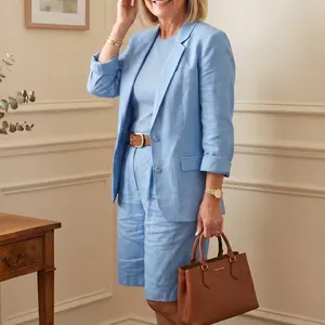 French-Style Linen Blazer & Shorts Set for Women Elegant & Sophisticated Womenswear Clothes Breathable Casual Look Versatile and Stylish