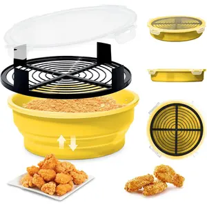 Collapsible Batter Bowl - Mess Free  Breader Shaker Bowl with Lid Breading Shaker Container -  for Fried Fish, Fried Chicken, Onion Rings, ,No Leak,Easy to Store,Yellow