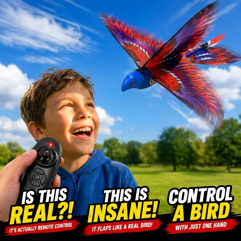 EFFUN Unisex Bionic RC Flying Bird Pro Edition Toy - 2.4GHz Remote Control RC Airplane Trainer, Bionic Wings, 6-Axis Gyro Stable System, Anti-Collide Material, Precision Wing Action, USB Fast Charger, Blue & Red, Ages 8+
