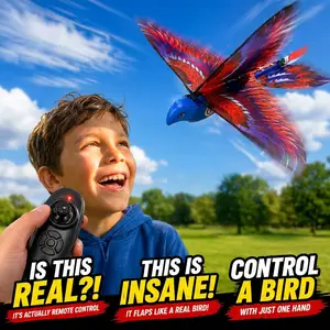 EFFUN Bionic RC Flying Bird Pro Edition Toy, RC Airplane Trainer with 6-Axis Gyro Stabilizer, 2.4GHz Remote Control, Anti-Collide Material, Precision Wing Action, USB Fast-Charge, Blue & Red, Ages 8+