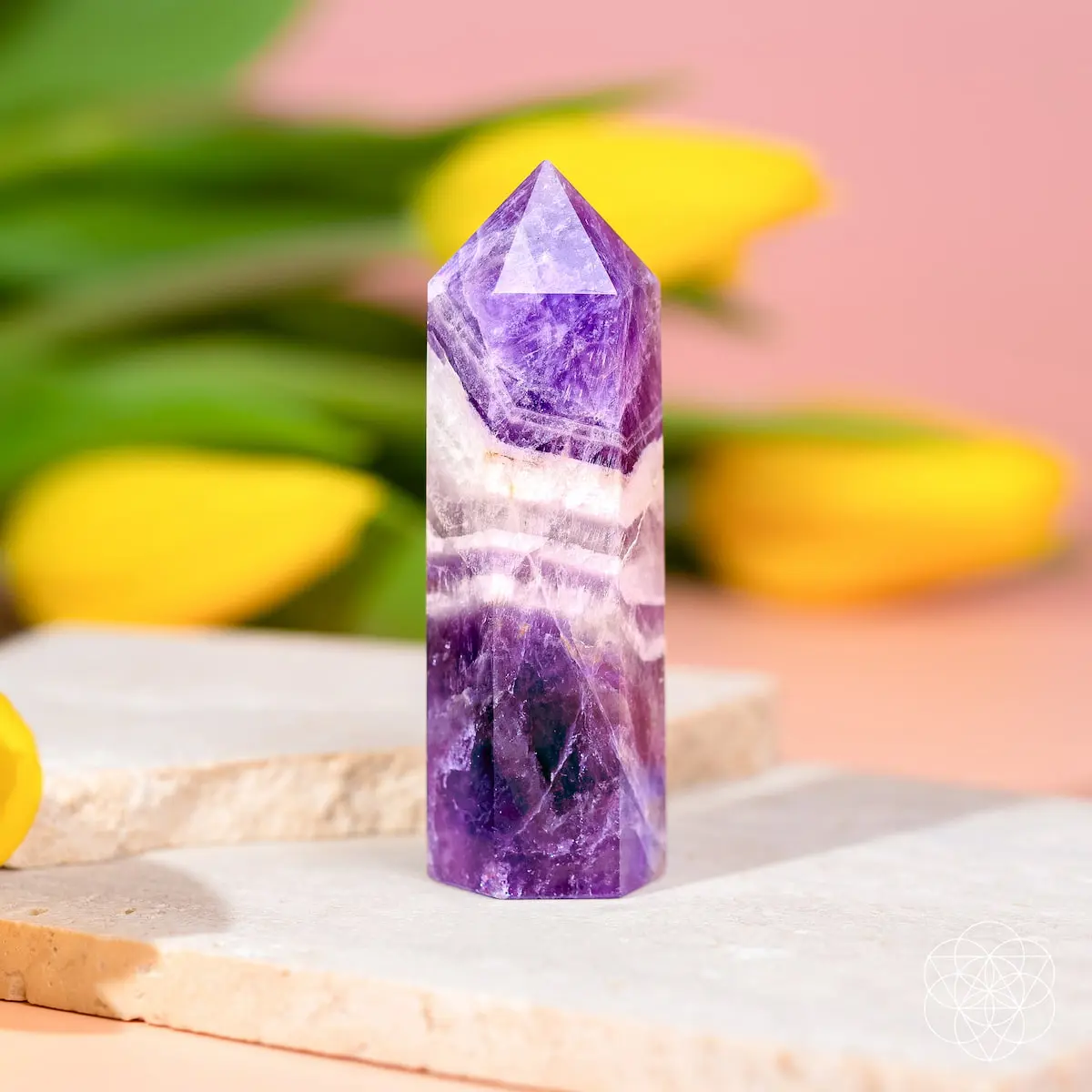 Natural Chevron Amethyst Crystal Point with Phantom Bands for Meditation, Stress Relief, and Course Correction