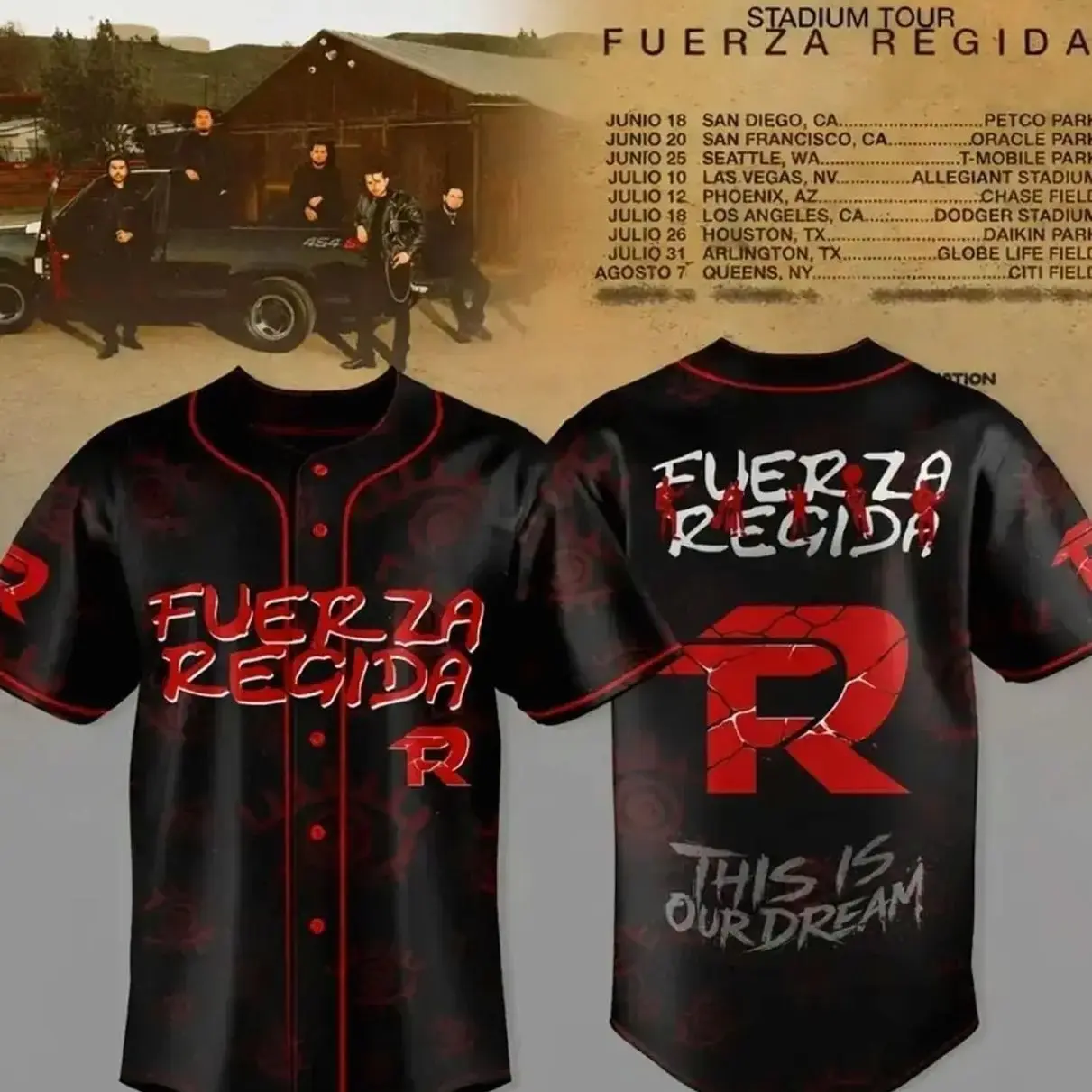 Fuerza Regida ‘This Is Our Dream’ 2026 Stadium Tour Official Baseball Jersey – Mexican Regional Concert Gear