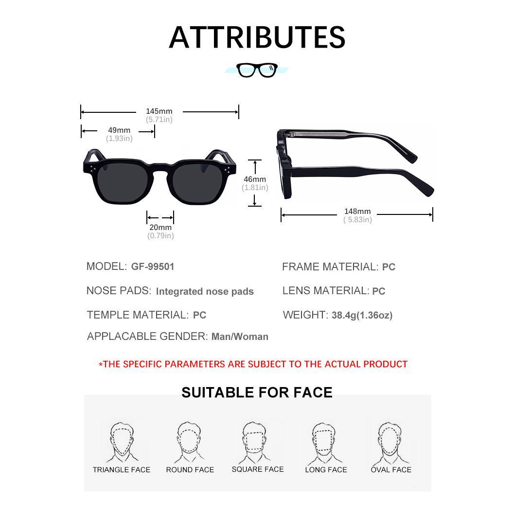 Small Square-Frame Sunglasses, Versatile Trendy Plastic-Frame Fashion Eyewear
