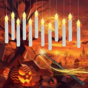 12 count Floating Candles with Wand, Warm Yellow Flameless LED Taper Candles with Remote,  Operated Flickering Lights for Halloween Christmas Party Window Decor