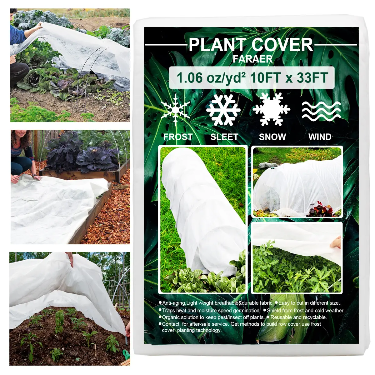 Reusable Rectangular Polypropylene Outdoor Plant Cover, 10x33ft/10ft×33ft Translucent 38°F Frost Guard, Breathable Durable Easy-to-Install UV-Resistant Fabric with Heat Retention for Winter Cold Weather Snow Home Care Supplies