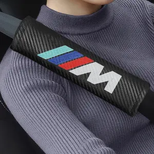 M Logo Seat Belt Shoulder Pad, Soft Leather Comfortable Pressure Relief, Universal Car Interior Decoration for Bmw Models
