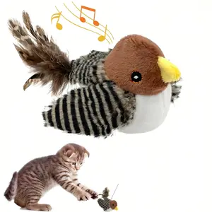 Chirping Bird Cat Toy for Indoor Cats, Interactive Hangable Bird Cat Toy with Real Bird Sound and Feather, Automatic Bird Toy for Cats Exercise & Kicker to Self Play（No Flapping）