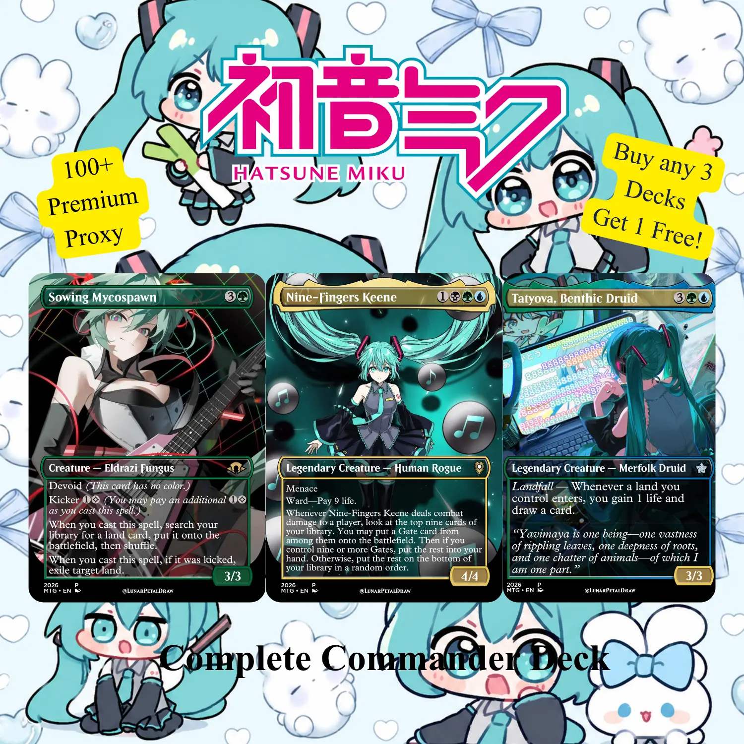 Hatsune Miku Proxy Deck – Vocaloid Themed 100+ Card Set, Bant Lands Ramp, Ready to Play