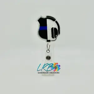 Blue Line Police Dispatch Badge - Retractable Badge Reel ID Holder, Handmade First Responder Badge Reel, Teacher Lanyard, Custom Badge Charm for Dispatchers, Police, Security & Nurses