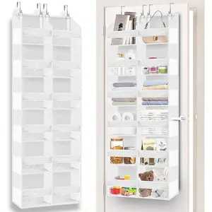 6-Tier Over-the-Door Storage Rack, Extra Large Door Back Storage Space with 12 Compartments, 80 lbs Load Capacity, Hanging Storage Rack with Transparent Window, Suitable for Children's Toys, Shoes, Diapers, Room Organization, White