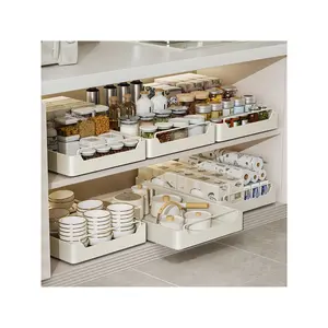 Pull Out Cabinet Organizer  Slide Out Drawers With Nylon Adhesive Heavy Duty Roll Out Shelves Slide Out Shelves For Living Room  Kitchen  Bathroom  Pantry White 40cm