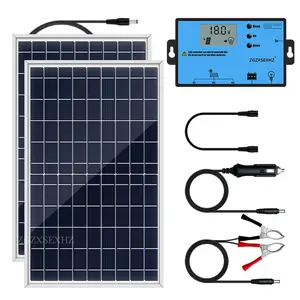 Portable Solar Panel with 50A/100A Controller, 1 Set 10W Solar Panel Charger, Outdoor Solar Panel System Kit for Mobile Power, Camping, Hiking, Car, Boat, Phone, Monitoring