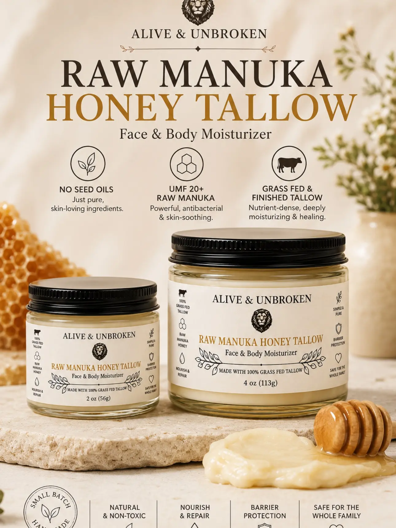 Raw Manuka Honey Tallow Face & Body Moisturizer Raw Manuka Honey Tallow Face & Body Moisturizer