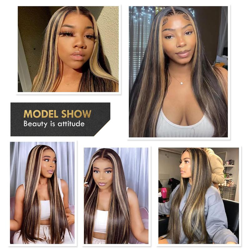 QUANDIAN 13x6 Balayage Highlight Lace Front Double Drawn Wig Human Hair 220% Density Pre Bleached Tiny Knots Straight Hair FB/27 Ombre Wig Springtok QUANDIAN 13x6 Balayage Highlight Lace Front Double Drawn Wig Human Hair 220% Density Pre Bleached Tiny Knots Straight Hair FB/27 Ombre Wig Springtok