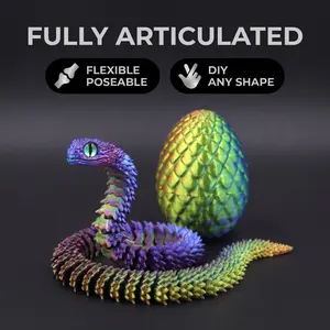 Gradient Articulated 3D Printed Snake Toys, Flexible 3D Printed Animal, Fidget ADHD Snake Toys, Perfect Desk Pet for Animal Collectors, Easter Basket Essentials, Easter Basket Stuffers
