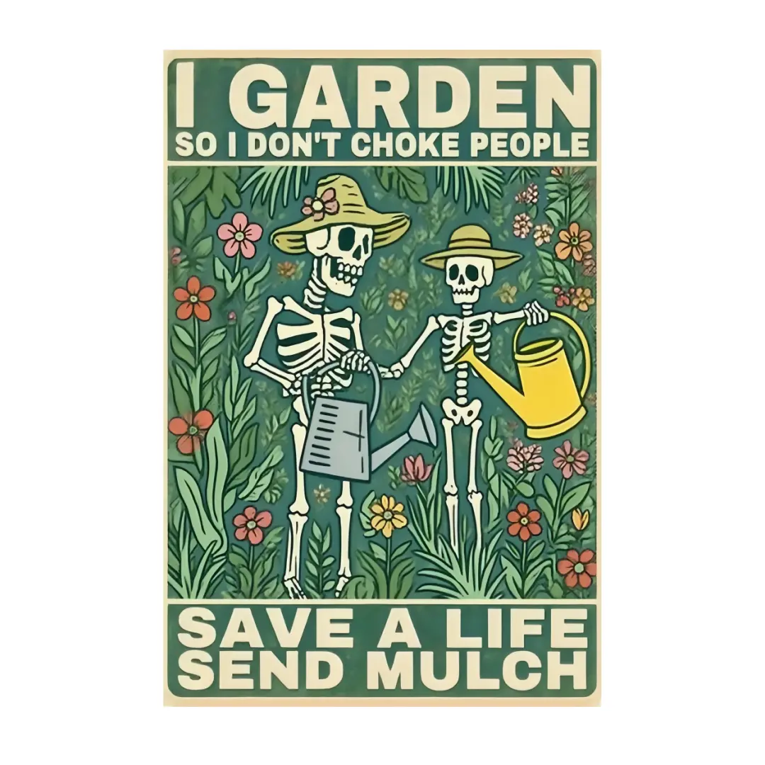 Funny Garden Skull Tin Sign Vintage Wall Art for Home Cafe Bar Office 12x8 Inch Weatherproof Aluminium Decoration with Pre-Drilled Holes for Easy Hanging Gift Metal Farmhouse Kitchen Decor