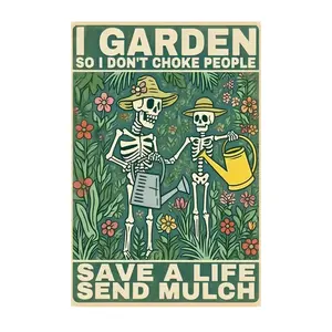 Funny Garden Skull Tin Sign Vintage Wall Art for Home Cafe Bar Office 12x8 Inch Weatherproof Aluminium Decoration with Pre-Drilled Holes for Easy Hanging Gift Metal Farmhouse Kitchen Decor