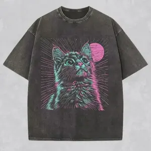 Psychedelic Cat Shirt Trippy Streetwear Vaporwave Aesthetic Unisex Tee Y2K Tshirt Rave Wear Weirdcore Gift for Him or Her