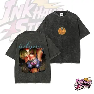 Jolyne Kujo, the protagonist of Stone Ocean, the sixth part of JoJo's Bizarre Adventure.--Short Sleeve Cotton Unisex Retro wash Tee