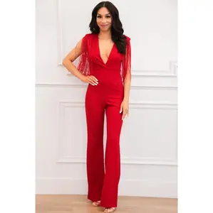 Fort Worth Feels Fringe Jumpsuit: Red