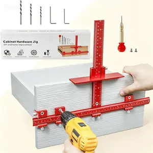 Drilling Guide for Cabinet Handles and Pulls, Adjustable Aluminum Alloy Cabinet Door Hardware Template for Drawers and Drawer Fronts, Reusable Cabinet Handle Jig for Knobs, Pulls, and Drawer Front Hardware, Precision Cabinet Template Tool for Handles