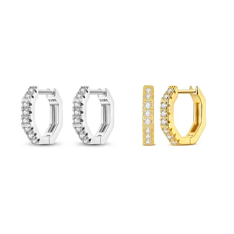 MULA 925 Silver-Plated Geometric Earrings for Women | Faceted Polygon Shape CZ | Hypoallergenic & Nickel-Free | Modern Minimalist Daily Jewelry Gift