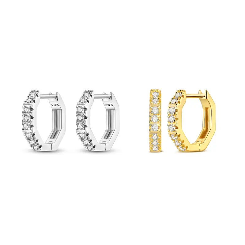 MULA 925 Silver-Plated Geometric Earrings for Women | Faceted Polygon Shape CZ | Hypoallergenic & Nickel-Free | Modern Minimalist Daily Jewelry Gift