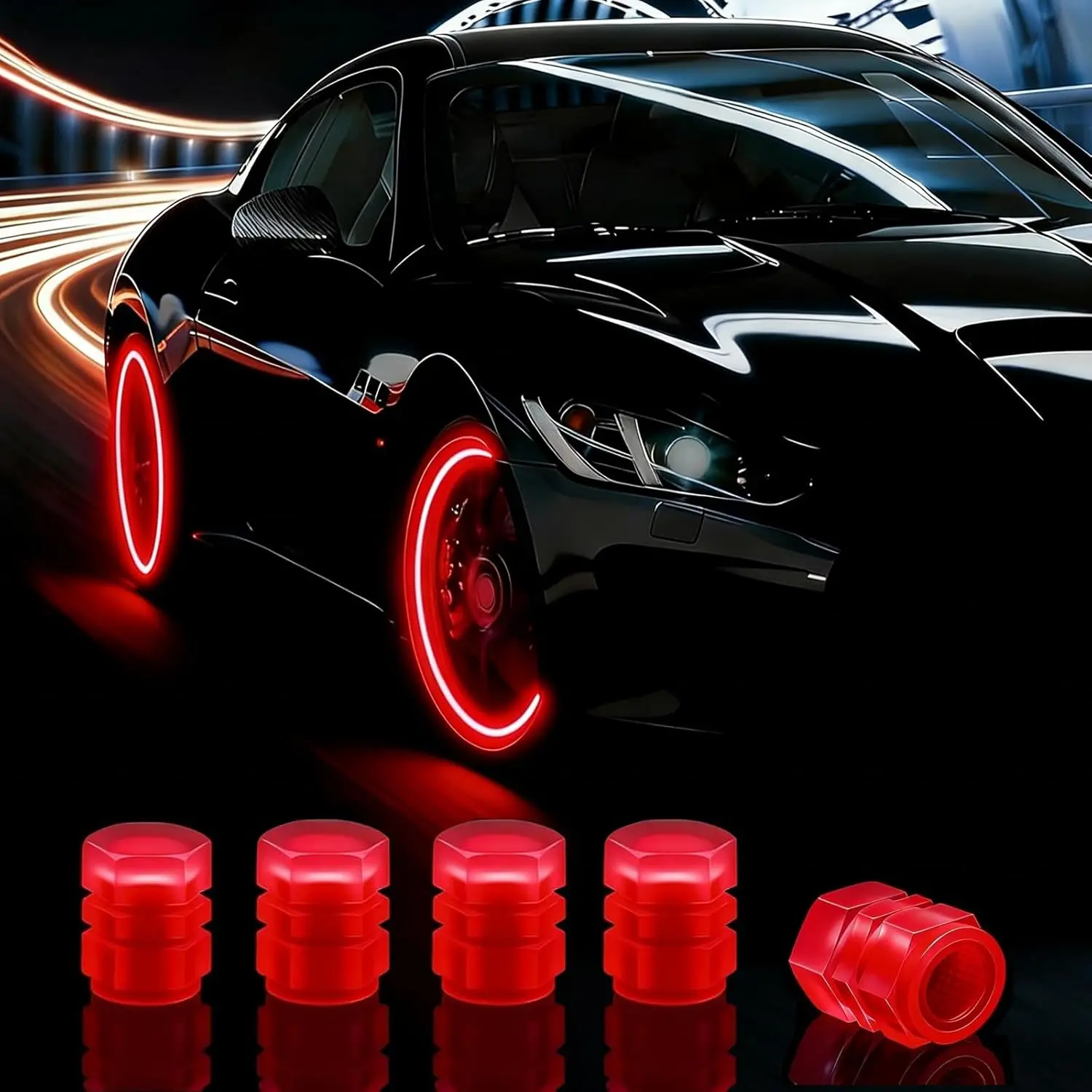 20 Pcs Glow-in-the-Dark Fluorescent Tire Pressure Caps, Tool-Free Universal Fit Car Exterior Decorations, Bicycle/Truck Ready Accessories, Red Gift for Vehicle Enthusiasts (1 Cap per Tire), Glowing Caps