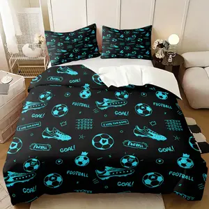 2/3 Pcs Football Goal Element Bedding Set, Dynamic Competitive Style Duvet Cover Set, Skin-Friendly Breathable Digital Print, Zipper Closure for Easy Use, Ideal for Boys' Bedroom Dorm Decor, All Season Use - No Filling, Soccer Goal Motif Bedding Set