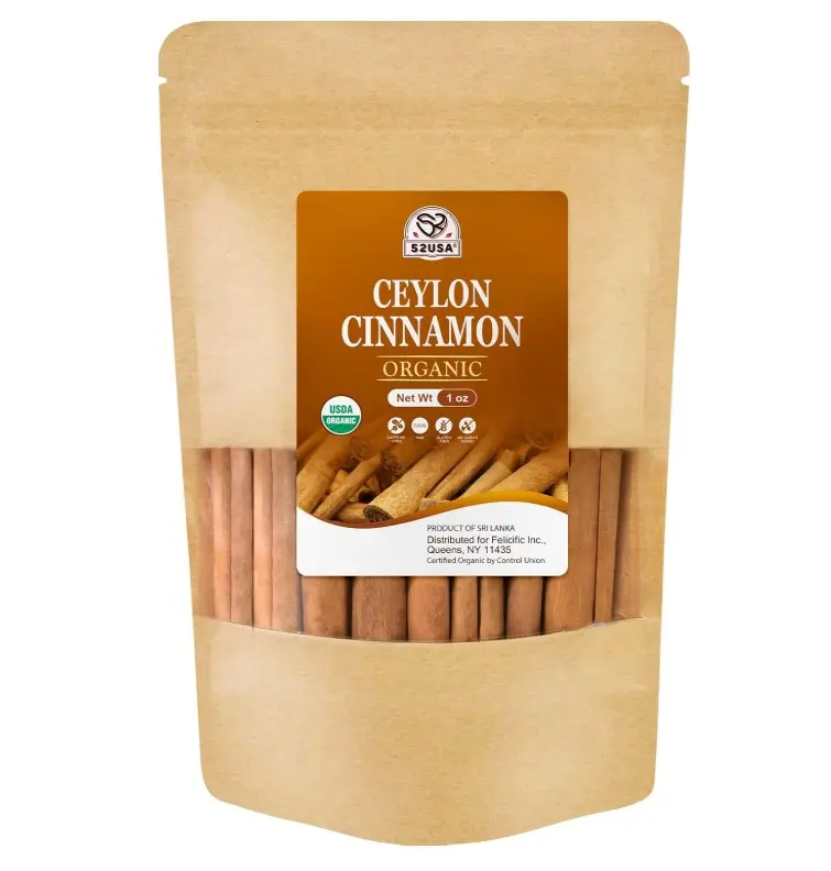 52USA Organic Ceylon Cinnamon Sticks, 1 Ounce (Pack of 1), True Cinnamon Farmed in Sri Lanka, Whole Cinnamon Sticks Bulk, Vegan, Non GMO, 28g