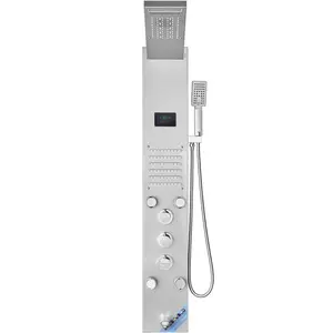 Father's Day Gift VEVOR Shower Panel System, 6 Shower Modes, LED & Screen Hydroelectricity Shower Panel Tower, Rainfall, Waterfall, 5 Massage Jets, Tub Spout, Handheld Shower, Stainless Steel Wall-Mounted Shower Set