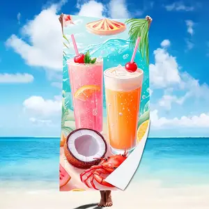 Tropical Juice Print Microfiber Quick-Dry Beach Towel, Absorbent Fast-Drying Bath Sheet, Reusable Portable Towel for Vacation