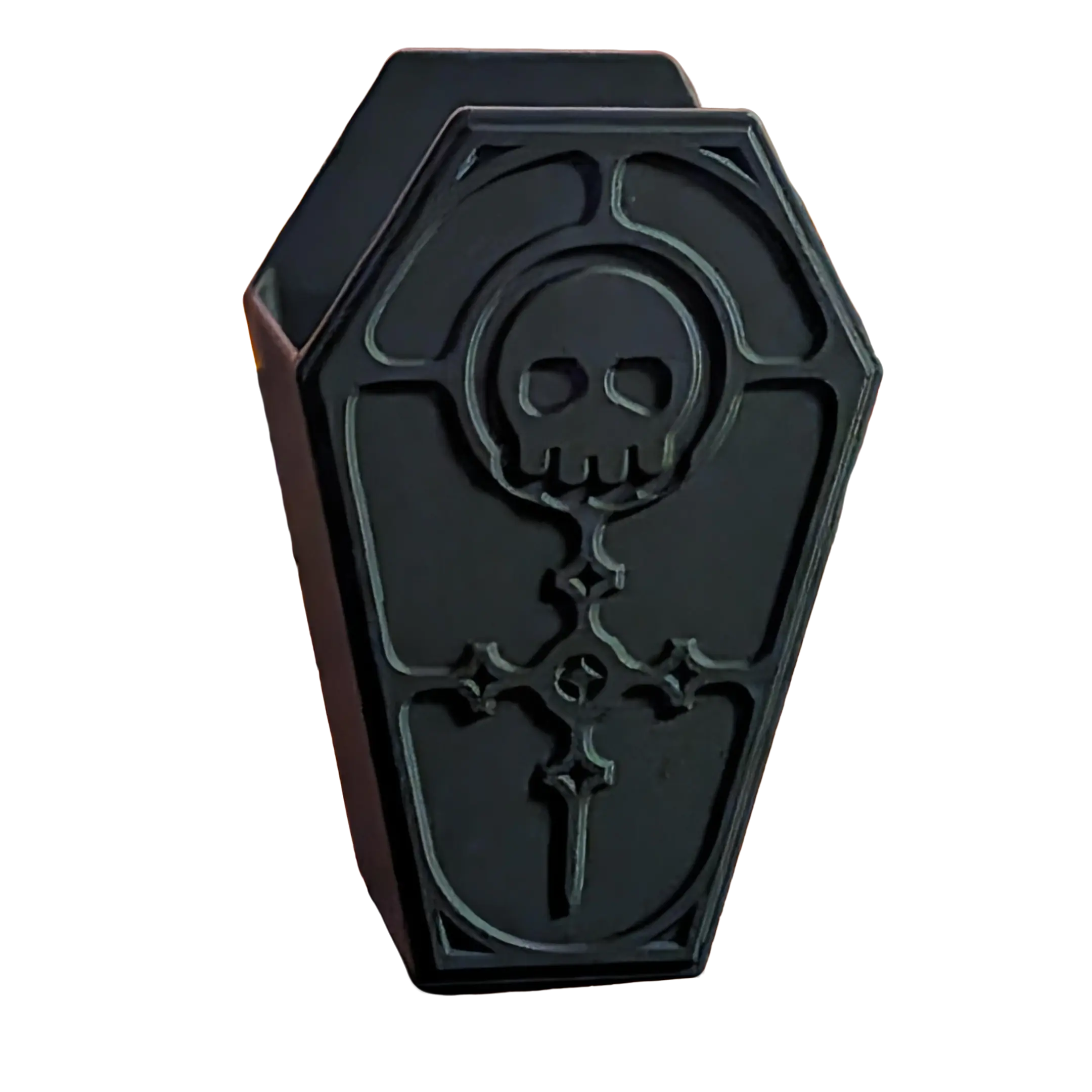 Gothic Coffin-Shaped ABS Plastic Skull-Relief Home Organizer Storage Box with Lid, Deep Well for Vanity Jewelry, Hidden Compartment for Collectors, Precision Fit High-Detail Layering Process