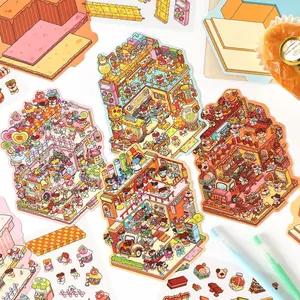 Candy Shop 3D Miniature Stickers – Adorable Cartoon Shopping Cottages for Journal Decoration, Scrapbooking, and Fun DIY Crafting