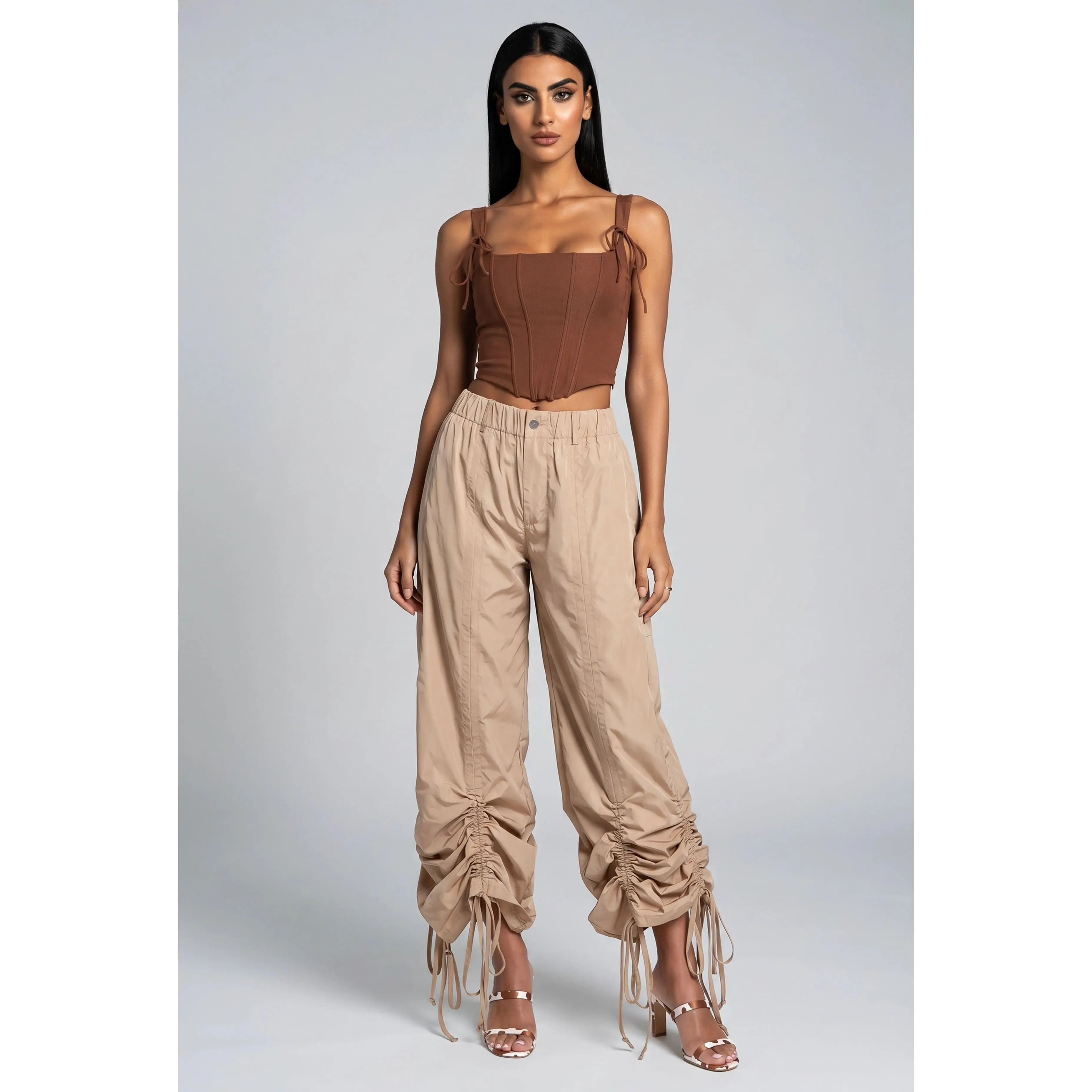 Drawstring Side Parachute Pants